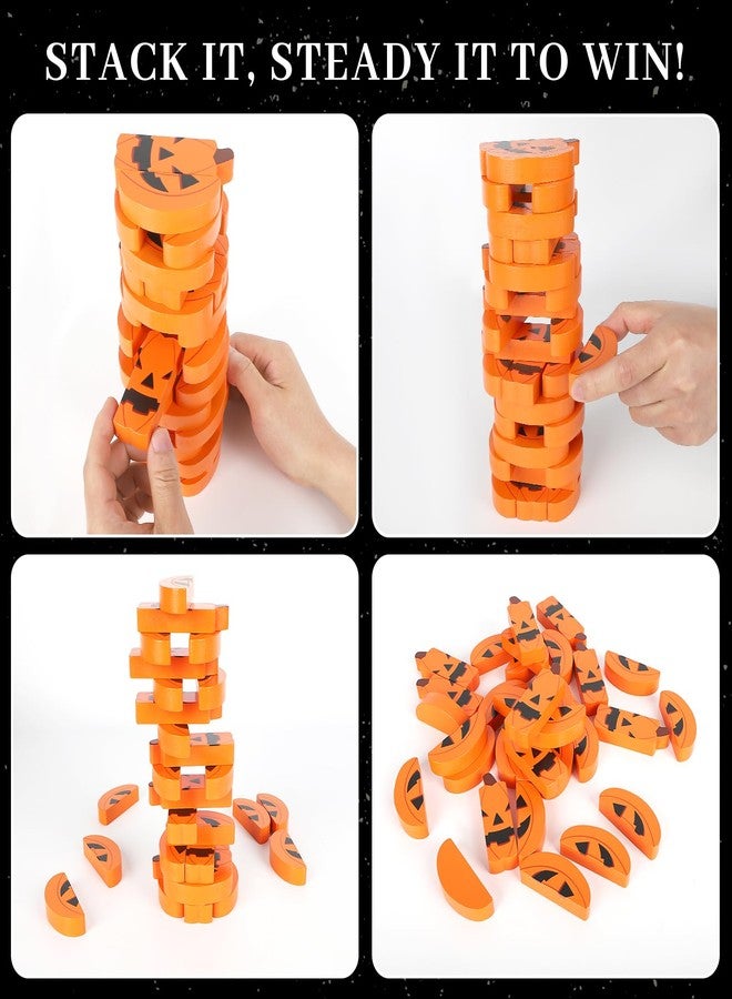 COCHIE Halloween Game for Family Adults, Wooden J-O-Lantern Blocks Stacking Tower Games, Tumbling Tower Balancing Pumpkin Blocks Halloween Party Game Activities Gifts (Pumpkins) - Image 3